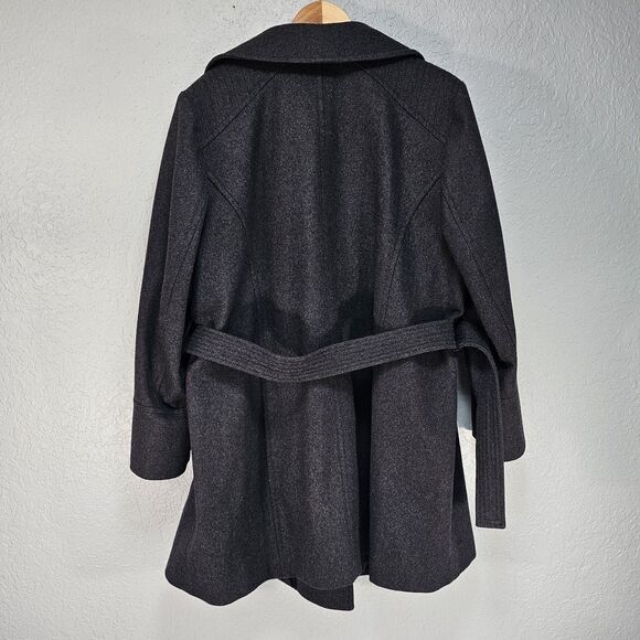 Michael Michael Kors Charcoal Wool Blend Asymmetrical Zip Belted Coat Size 24W - Picture 10 of 10